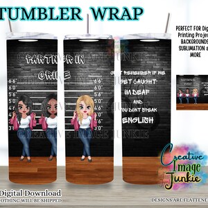 Partners in Crime tuimelaar wrap, zusters tuimelaar wrap, Bestie tuimelaar wrap, vrienden tuimelaar, moeder dochter tuimelaar wrap, 20oz sublimatie wrap