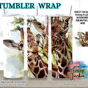 Giraffe Watercolor 20oz Skinny Tumbler Sublimation Design Templates, Digital Download Straight Tumbler Wrap PNG, Nature Animal Tumbler