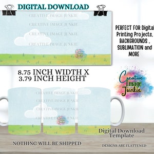 Mok wrap gras, 8,75 x 3,79 mok ontwerp park scene mok wrap, digitale download, sublimatie, 11/12 oz mok wrap, gepersonaliseerde geschenken, DIY mok wrap