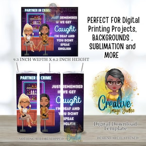 Partners in Crime Tumbler Wrap, 20 Unzen Sublimation Wrap, digitaler Download, Schwestern Tumbler Wrap, Mom Tumbler Wrap, Arbeit Bestie Tumbler Wrap