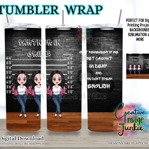 Partners in Crime PNG, emballage pour sublimation Bestie 20 oz, téléchargement numérique, emballage de verre pour détenu policier, emballage de verre meilleur ami, verre soeur