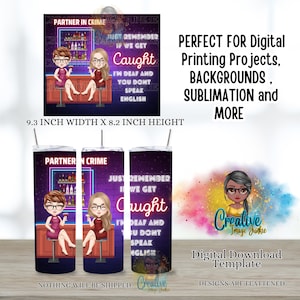 Emballage pour gobelet Partners in Crime, emballage pour sublimation 20 oz, téléchargement numérique, emballage pour gobelet bestie au travail, emballage pour gobelet soeur, emballage pour gobelet bestie