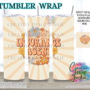  Versicherungsagent Tumbler Wrap PNG | Retro Floral 20 Unzen Skinny Tumbler Sublimations Design | Digitaler Download | Versicherung png