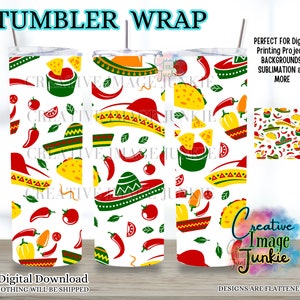 Disegni di tumbler Cinco de Mayo, involucro per tumbler Cinco de Mayo, download digitale, involucro per tumbler per sublimazione da 20 once, involucro per tumbler con tacos e burrito
