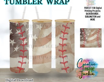 25oz Libbey Sublimation Wrap, Digital Download, American flag Libbey design, Baseball libbey design