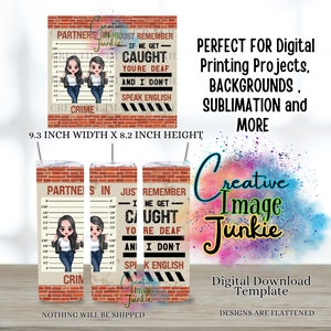 Emballage pour gobelet Partners in Crime, emballage pour sublimation 20 oz, téléchargement numérique, poupées Chibi, emballage pour gobelet soeur, emballage pour gobelet meilleur ami