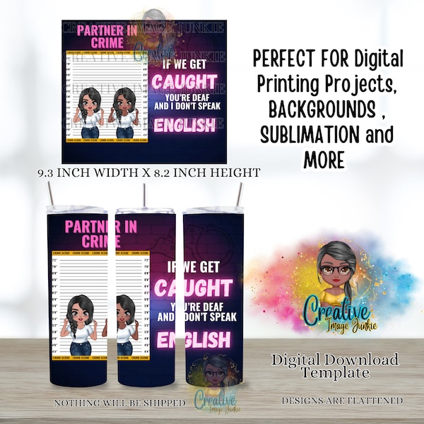 Partners in Crime, Police inmate Lineup,20oz Sublimation template Wrap, Instant Digital Download, Fashion Chibi Dolls, PNG, Friends, Funny