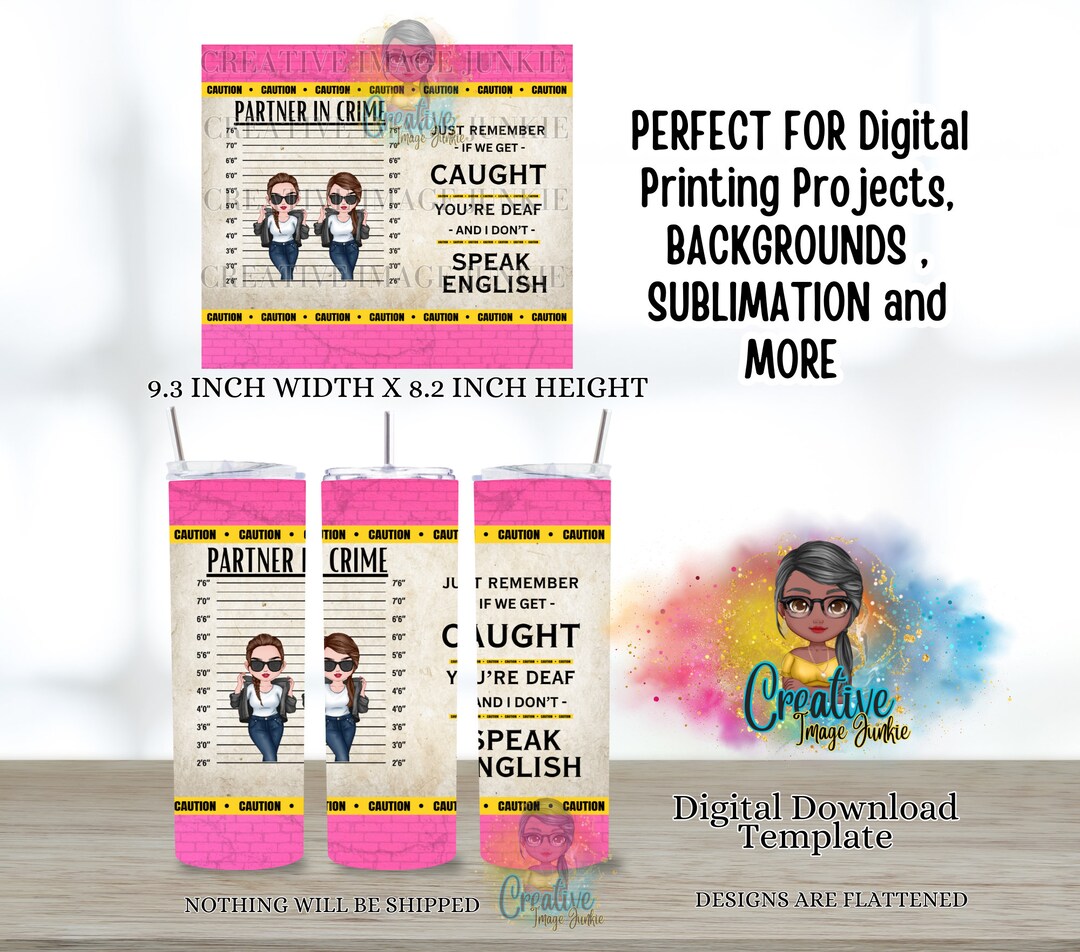 Partners in Crime Tumbler Wrap, 20oz Sublimation Wrap, Digital Download ...