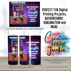 Partners in Crime, 20oz sublimatie tumbler cup wrap, Fashion Dolls Besties, Instant Digitale Download, Beste Vrienden Drinkbeker wrap