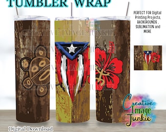 Puerto Rico Tumbler Wrap PNG, Coqui Hibiscus Flag Sublimation Design (Digital Download)