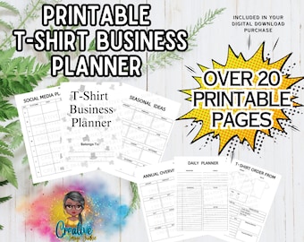 Printable T-Shirt Business Planner | Small Business Planner | Over 20 Pages | Social Media, Orders, Seasonal Ideas, Daily & Annual Planning
