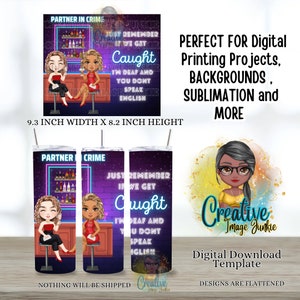 Partners in Crime tuimelaar, 20oz sublimatie tuimelaar wrap, Besties cup wrap, digitale download, Chibi beste vriend tuimelaar wrap