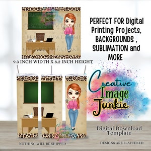 Cadeaux pour enseignant, poupée mode Chibi, emballage pour gobelet à sublimation 20 oz, téléchargement numérique instantané, appréciation de l'enseignant png, salle de classe png
