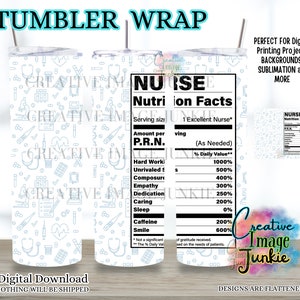 Emballage de gobelet pour infirmière, emballage de gobelet médical, emballage de gobelet de la valeur nutritive, sublimation de gobelet 20 oz, téléchargement numérique