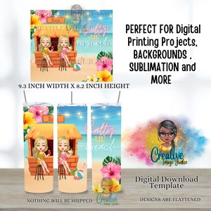 Emballage de plage salé, Emballage pour gobelet à sublimation 20 oz, Téléchargement numérique instantané, Beach Babes png, Poupée mode Chibi, Meilleur ami png, Sœurs png