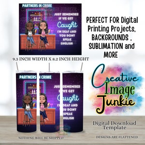 Partners in Crime, wrap met sublimatiebeker van 20 oz, Fashion Dolls Besties, instant digitale download, Wrap drinkbeker Best Friends