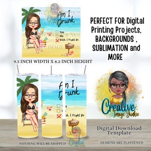Suis-je ivre png, cadeau d'été de plage pour fille chaude, sublimation png 20 oz, téléchargement numérique instantané, poupée mode plage png, retraite fille png
