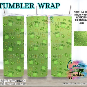 Enveloppement de gobelet Saint Patrick, emballage de gobelet chapeau de lutin, téléchargement numérique, couverture de 20 oz 4 feuilles, emballage de sublimation, arrière-plans St. Patty