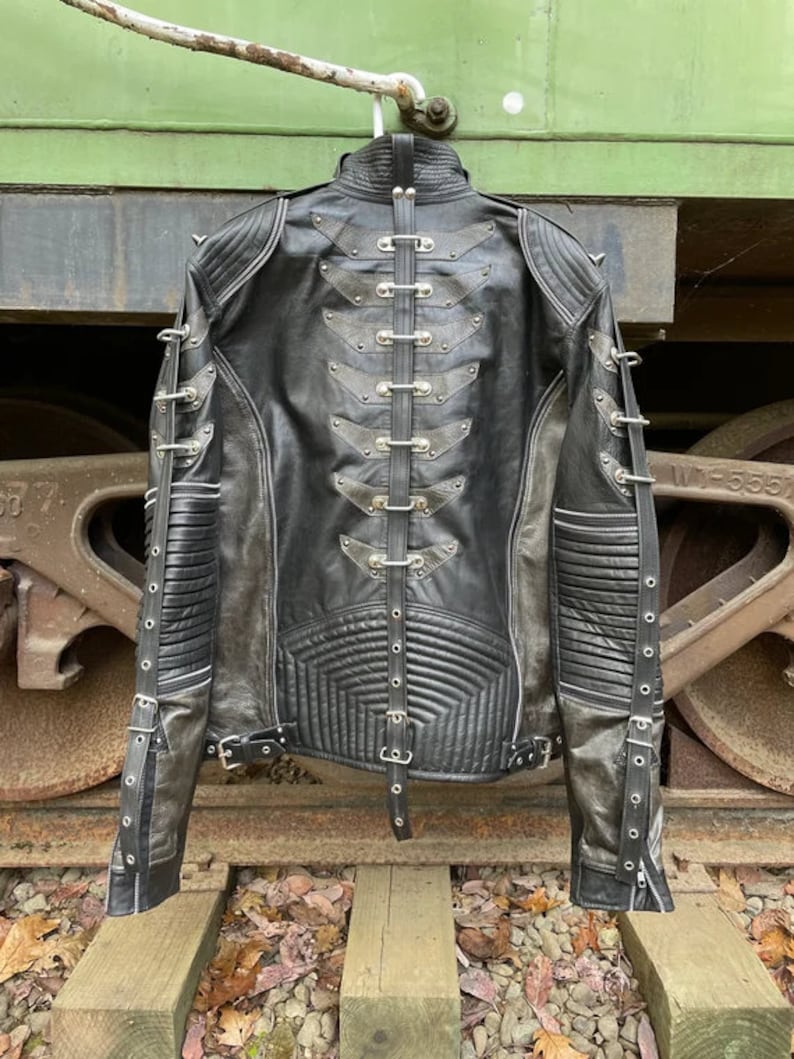 Black Belt Leather Jacket Etsy