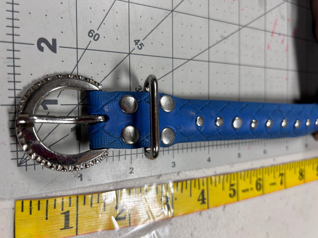 Recycled RARE BLUE Bike Tire Belt silver Buckle, Size 3337 Inches Etsy