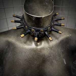 Apocalyptic Brass Spike Choker made from Recycled Inner Tubes