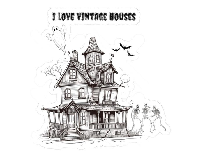 Featured listing image: Spooky Vintage House Stickers: Halloween Decor, Scrapbooking