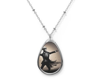 Halloween-Skelett-Halskette im Gothic-Knochen-Punk-Steampunk-Stil, silberfarben, oval