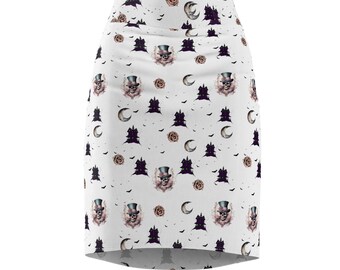 Halloween-Rock, Spukhaus-Fledermäuse, Zuckerschädel-Lehrer-Shirt, Damen-Bleistiftrock
