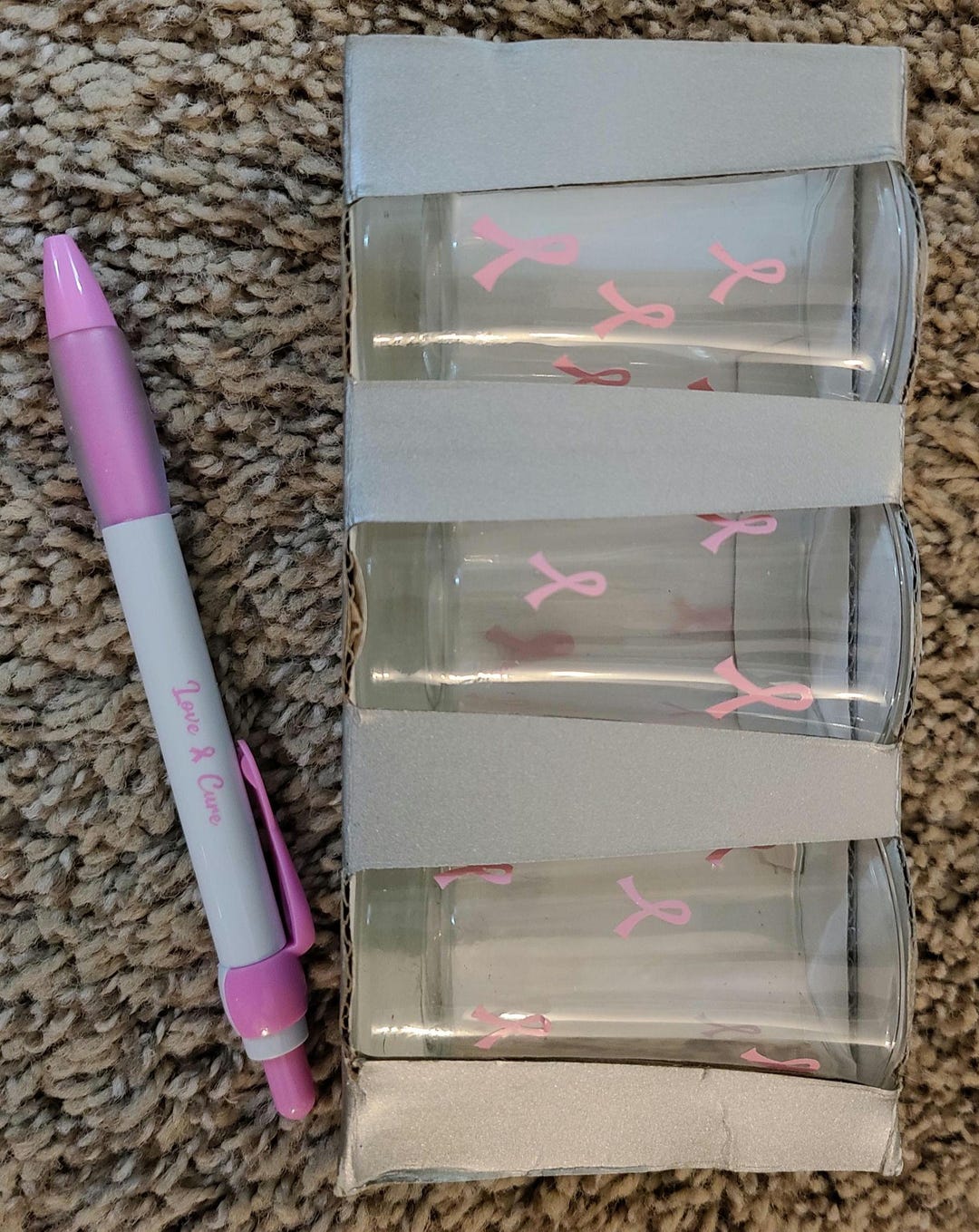 Small Ribbon Shot 3pk Breast Cancer Ribbon Shot Glasses W/pen Handcrafted - Etsy