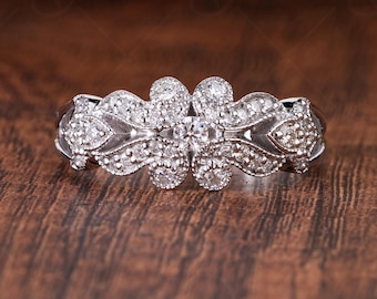 Moissanite Cluster Engagement Ring, Vintage Edwardian Filigree, Art Deco Statement