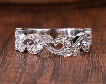 Nature Inspired Moissanite Leaf and Vine Half Eternity Wedding Band, Art Deco Botanical Floral Band, Leaves Band For Her