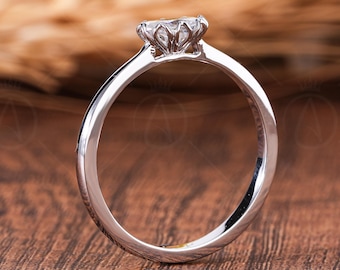 Tulip Setting Oval Cut Solitaire Moissanite Engagement Ring, Floral Solid Gold Art Deco Ring