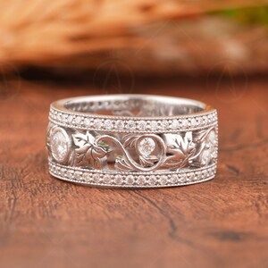 Maple Leaf Wedding Band Women, Engraved Leaf Wide Moissanite Band, Leaf And Branch Anniversary Band Ring, Nature Inspired Leaves Bridal Band