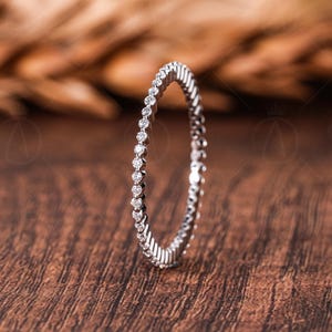 Floating Bubble Prong Lab Grown Diamond Wedding Band 1mm Round Cut Full Eternity Stacking Rings