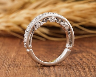 Antique Art Deco Moissanite Ring, Vintage Filigree Milgrain Band