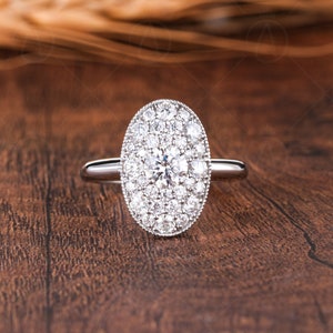 Oval Shaped Moissanite Diamond Cluster Engagement Ring Micro Pave Statement Ring MultI Stones Celebrity Inspired Ring For Women
