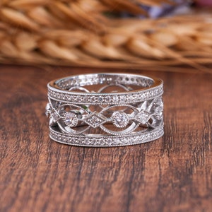 Vintage Filigree Wedding Anniversary Bands For Women, Unique Milgrain Art Deco Band, Wide Wedding Band Ring, Estate Jewelry Rings
