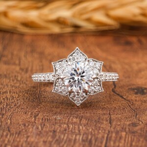 Natur inspiriert Ring, Floral Style Verlobungsring, Moissanit Art Deco Ring, Milgrain Blumenring, einzigartige Versprechen Ringe für Frauen