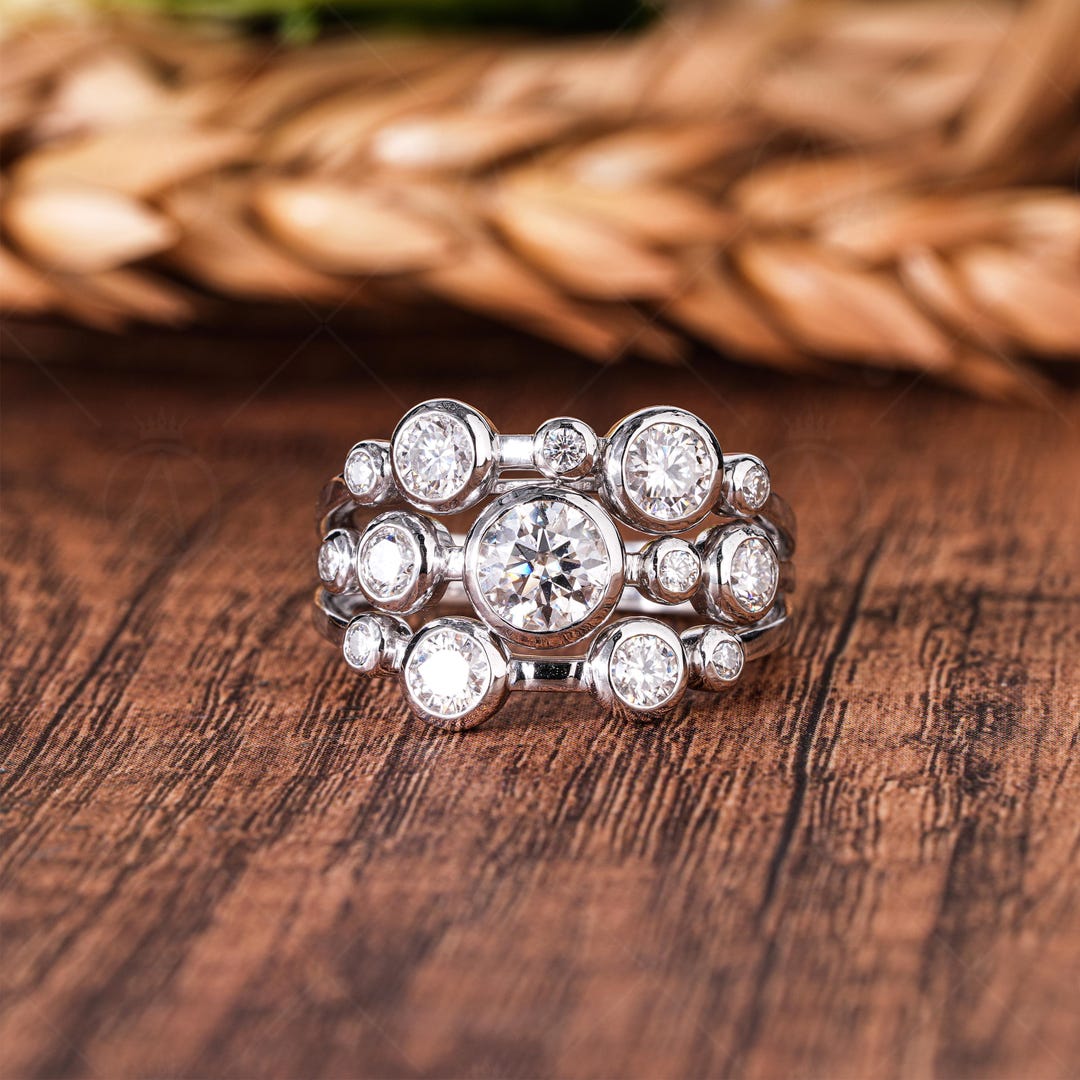 Round Bubble Three Row Lab Grown Diamond Statement Rings for Women ...