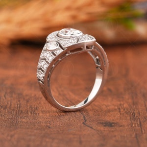 Art Deco Filigree Ring, Edwardian Moissanite Engagement Ring, Antique Milgrain Rings For Women, Unique Elongated Cushion Cut Ring image 5