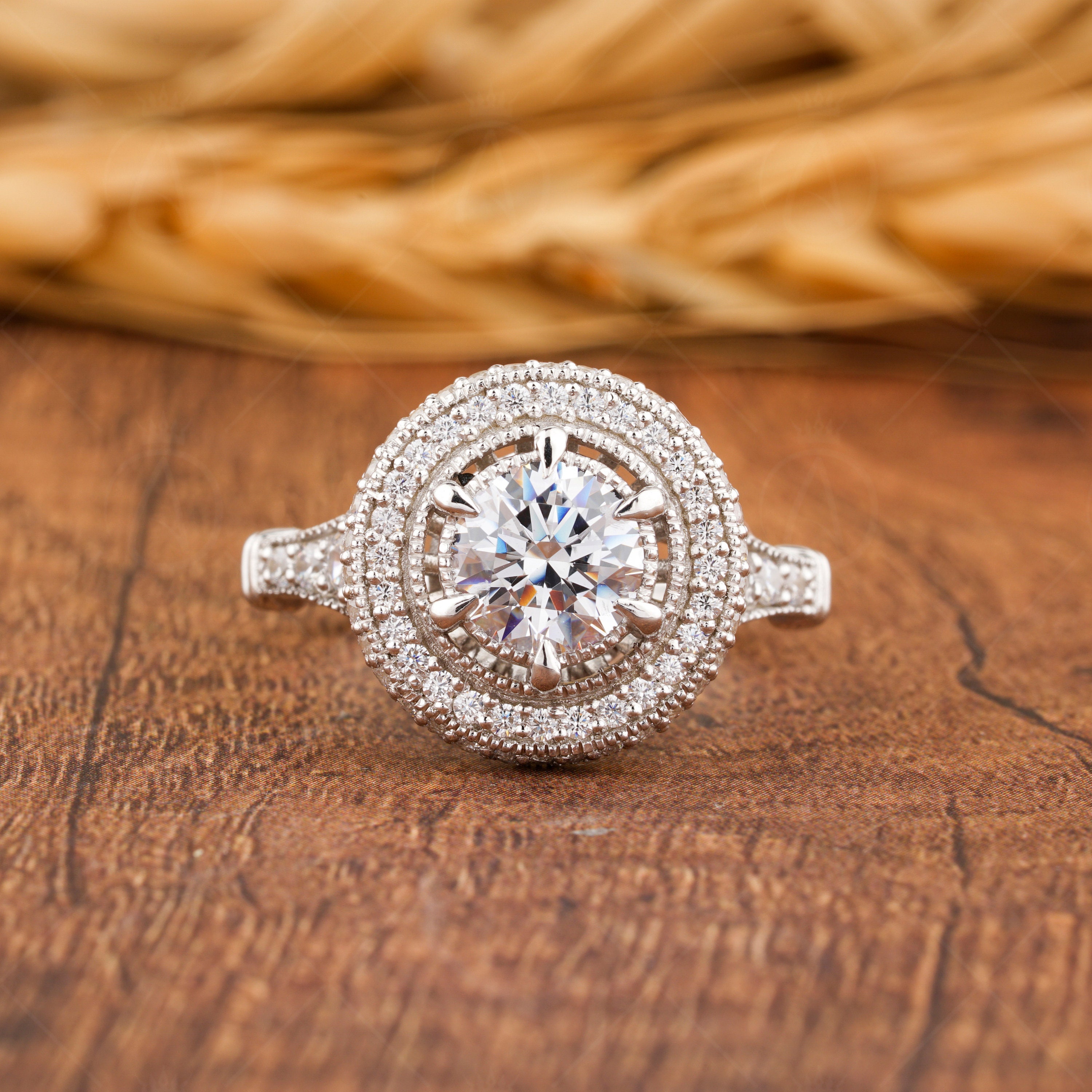 Filirgree Rings 1930s Art Deco Moissanite Ring, 14K White Gold Filigree Halo Ring - Etsy