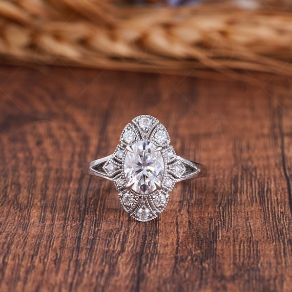 Edwardian Filigree Oval Engagement Ring, Art Deco Vintage Milgrain