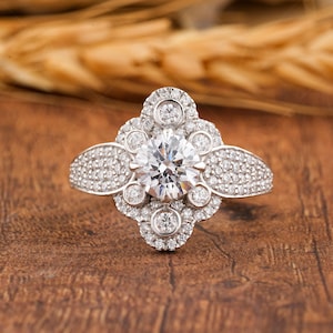 Edwardian Moissanite Ring, Art Deco Vintage Inspired Ring, Antique 1920s Style Engagement Ring, Statement Rings For Women, Promise Ring