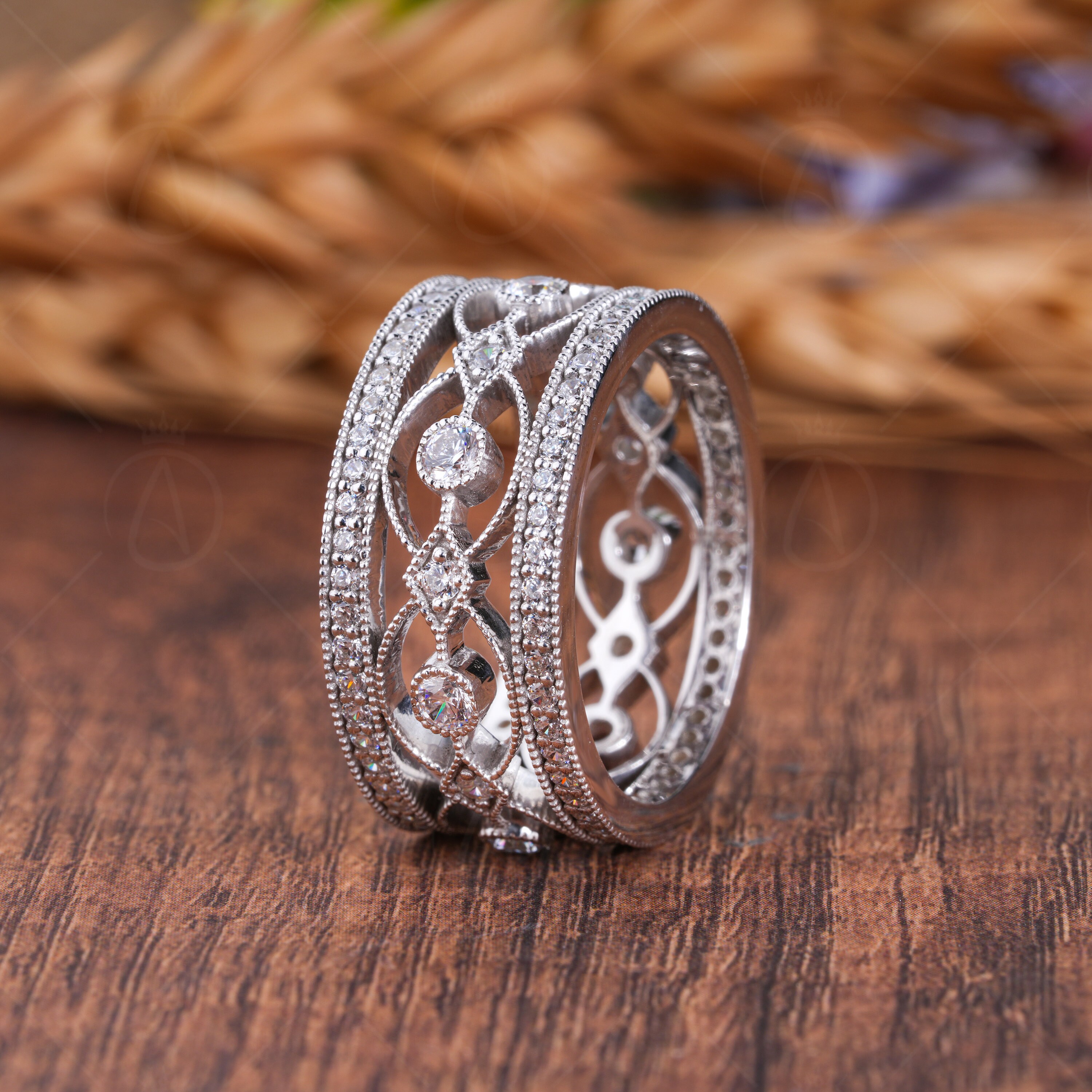 Vintage Filigree Wedding Anniversary Bands for Women, Unique Milgrain ...
