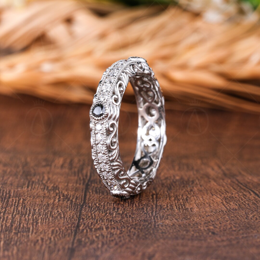 Antique Vintage Engraved Wedding Bands Women Unique Carved Estate ...
