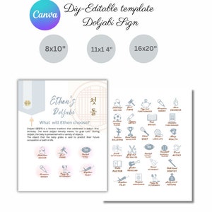 korean doljabi board doljabi icon sign diy editable  dol sign template for dohl party decoration 1st birthday custom sign board doljabi dol