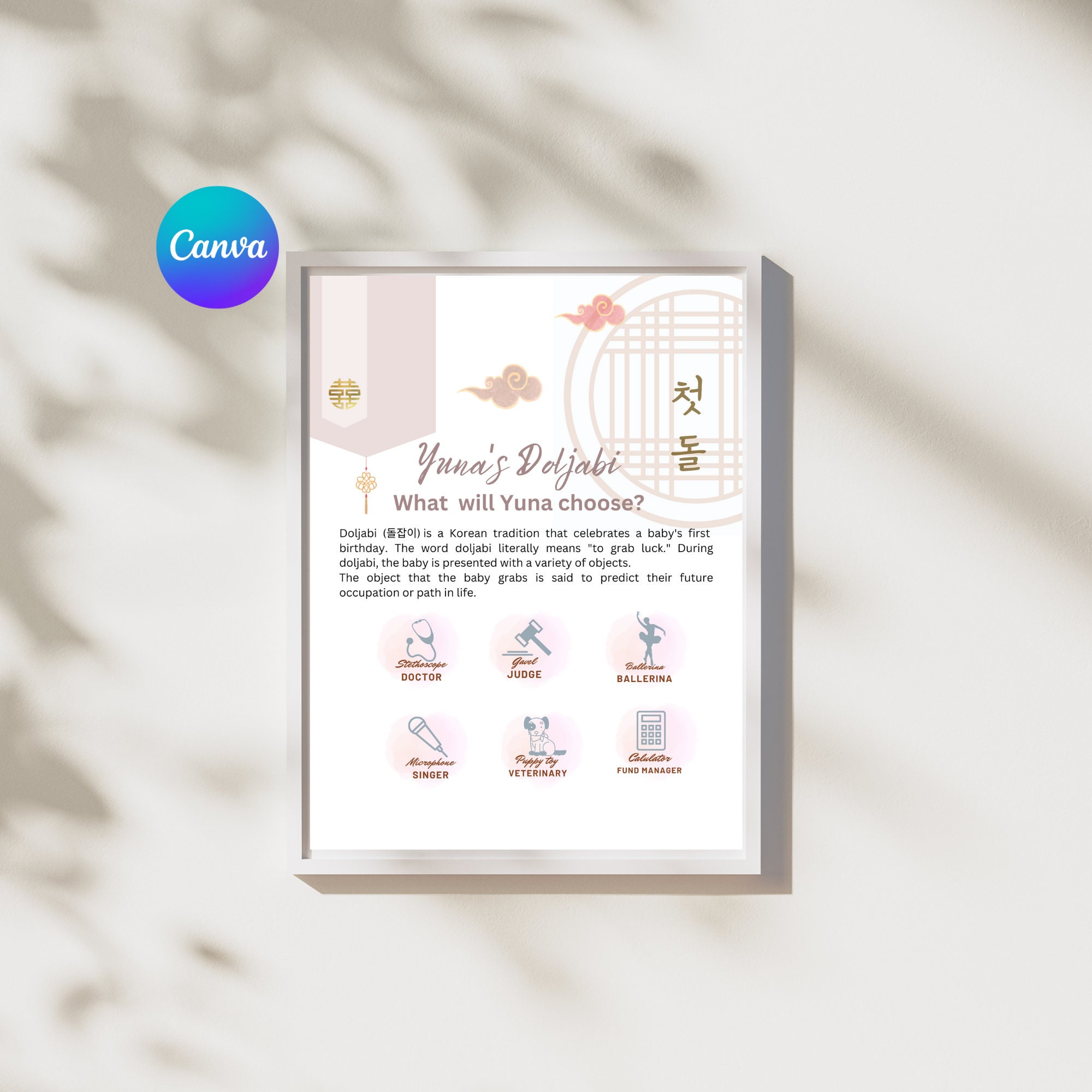 Korean Doljabi Board Diy Editable Custom Template for Dohl Party ...