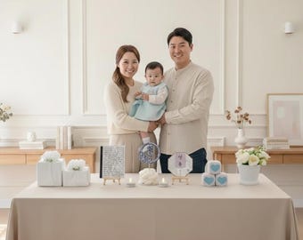 Korean Traditional Celebration 백일 Home Party  Package  Baekil Hundred Day Ceremony Complete Package Elements Yarn CakeGift Boxes Rice Cakes