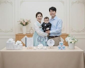 Korean Traditional Celebration 백일 Home Party  Package  Baekil Hundred Day Ceremony Complete Package Elements Yarn CakeGift Boxes Rice Cakes