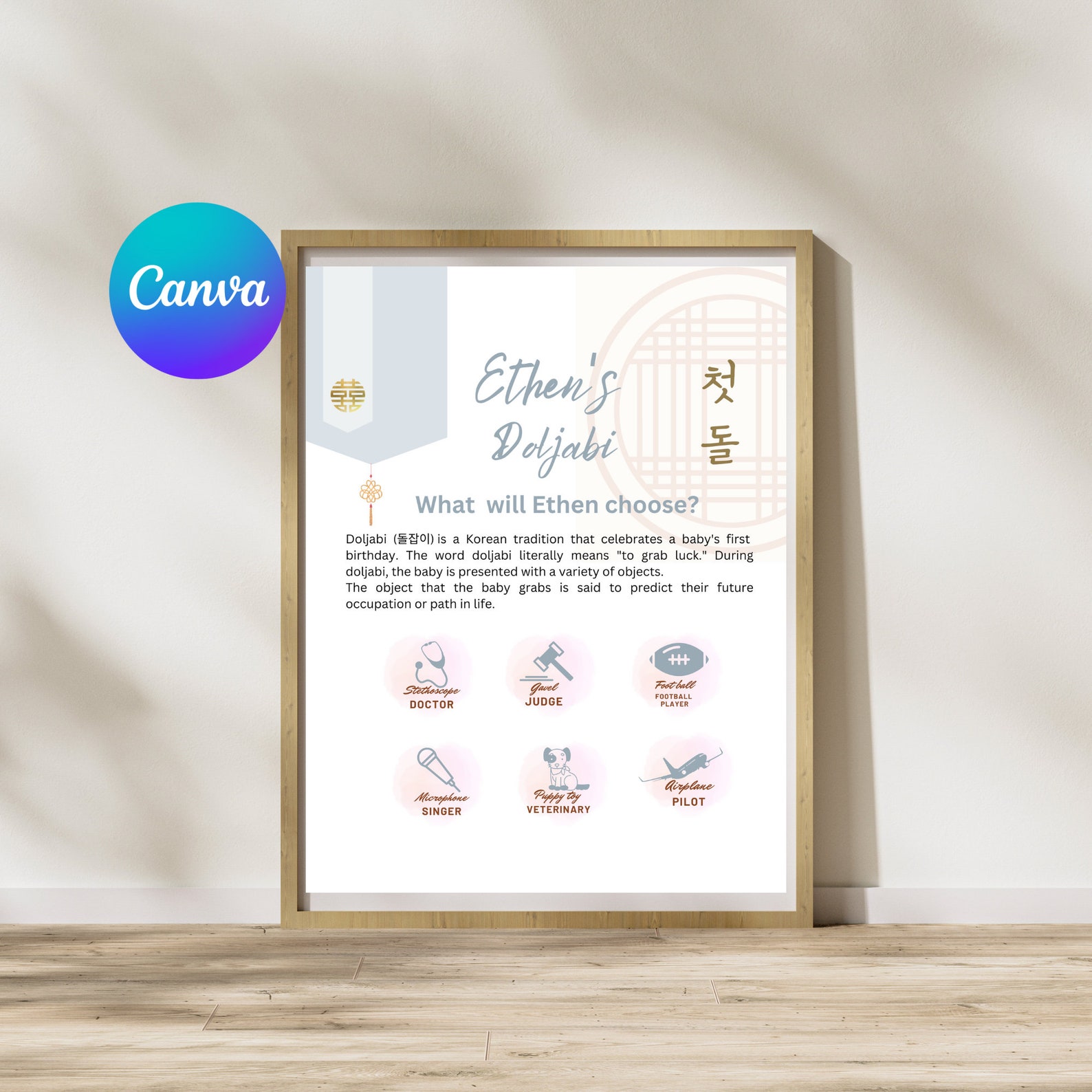 Korean Doljabi Board Diy Editable Sign Template for Dohl Party - Etsy